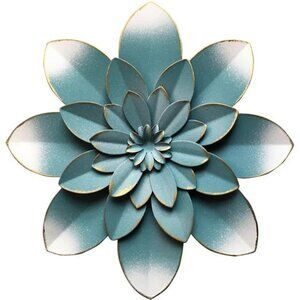 Picfarce Blue Metal Flower Wall Art Decor, 9.5“ Rustic Modern Floral Sculpture